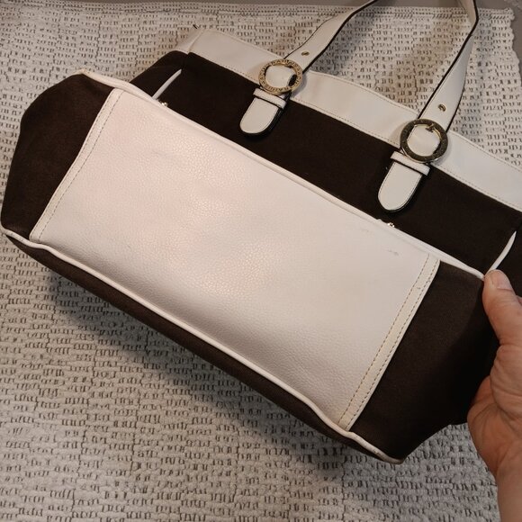 Isaac Mizrahi canvas & faux leather extra large shoulder tote bag purse - Picture 4 of 16